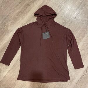 NWT NAADAM Lightweight Ribbed Hoodie in Chocolate Brown
